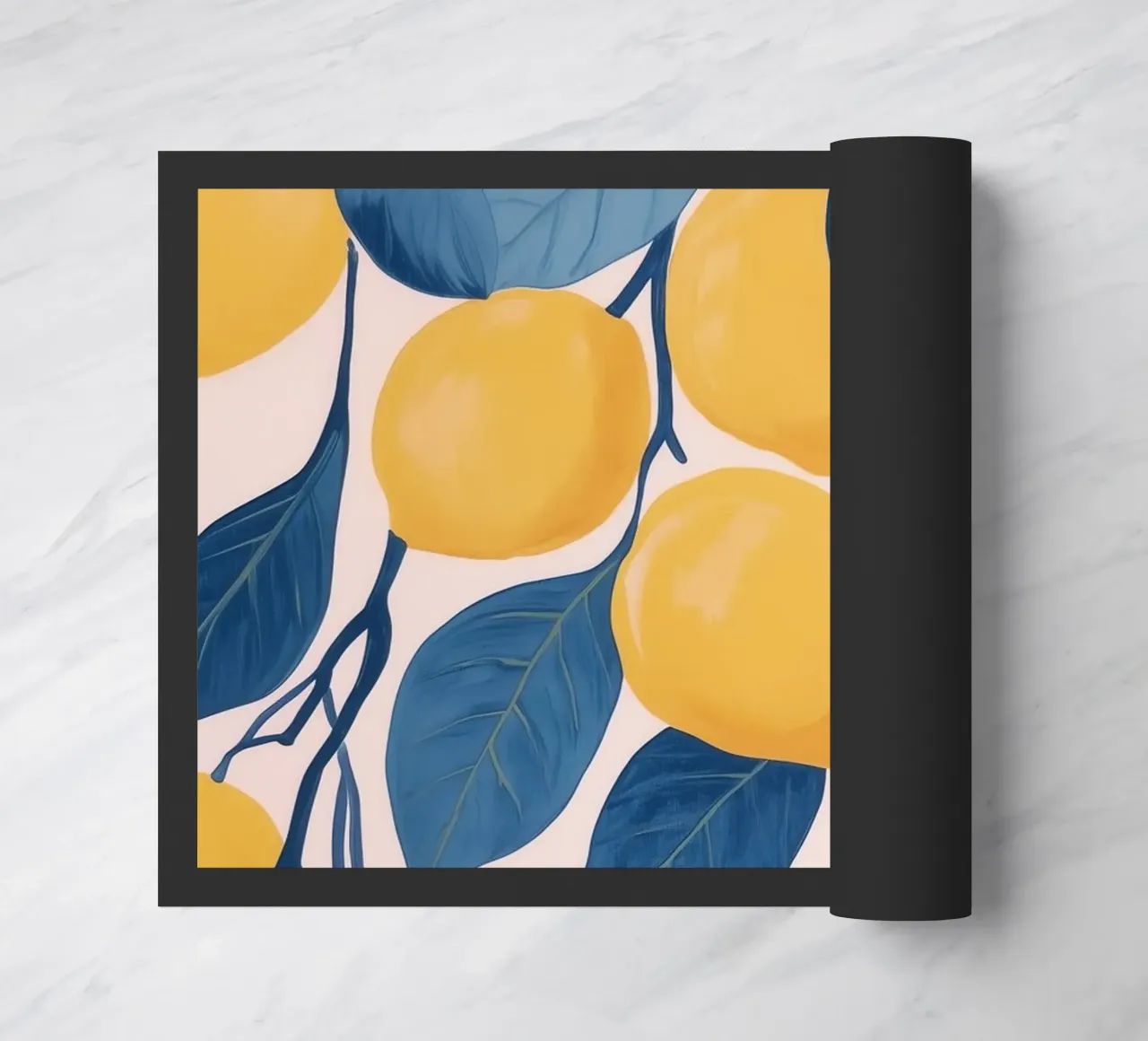 Lemon Tree Branches with Blue Leaves doormat by Melloi Art Print