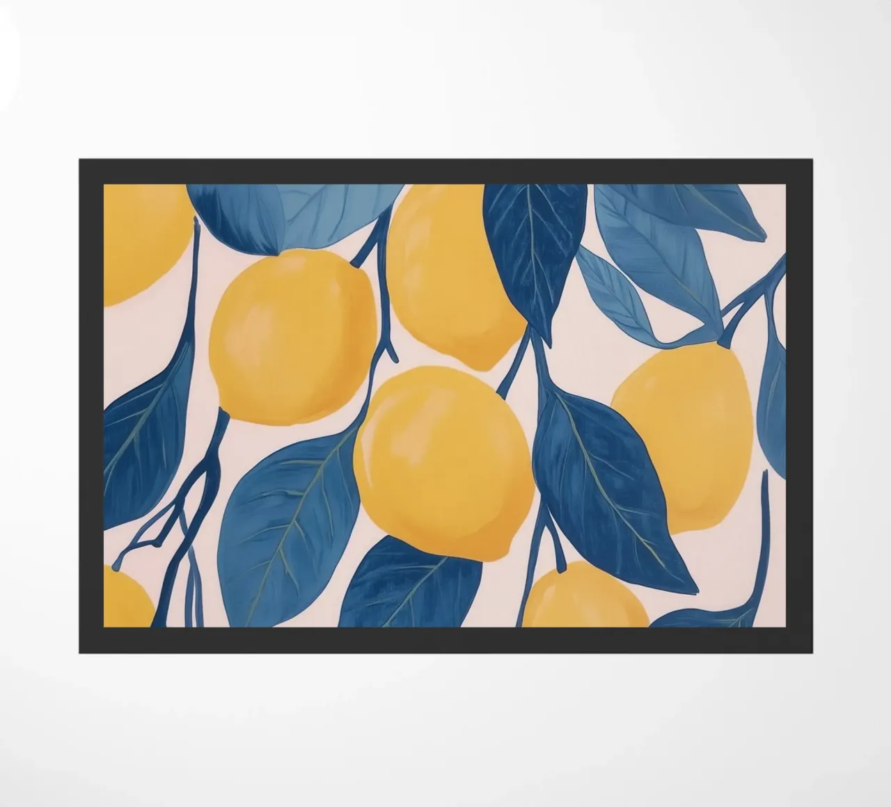 Lemon Tree Branches with Blue Leaves doormat by Melloi Art Print
