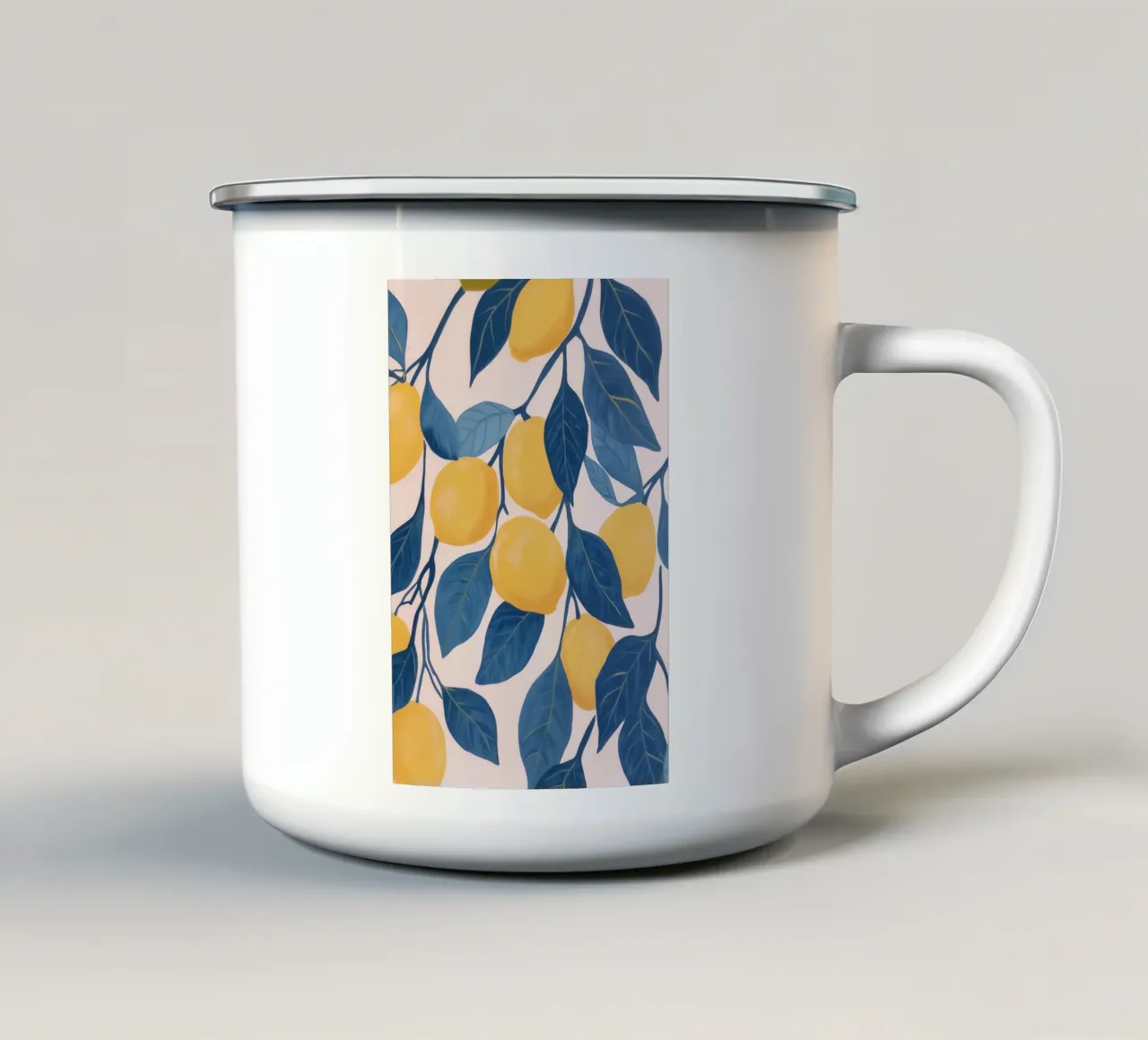Rami di limone con foglie blu tazza in smalto da Melloi Art Print
