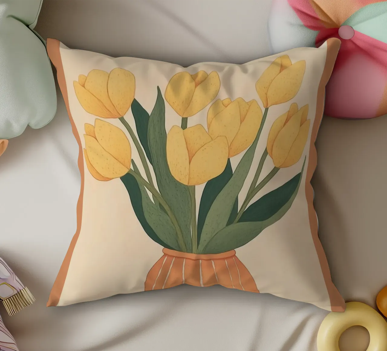 Tulipani gialli in vaso cuscino da Melloi Art Print