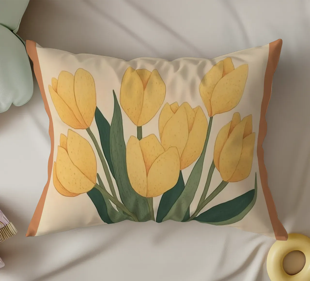 Tulipani gialli in vaso cuscino da Melloi Art Print