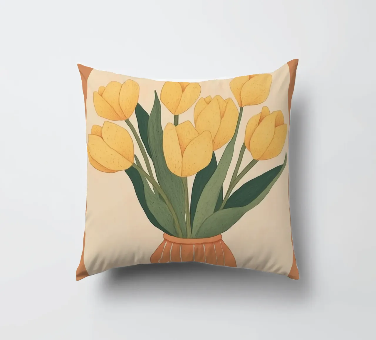 Tulipani gialli in vaso cuscino da Melloi Art Print