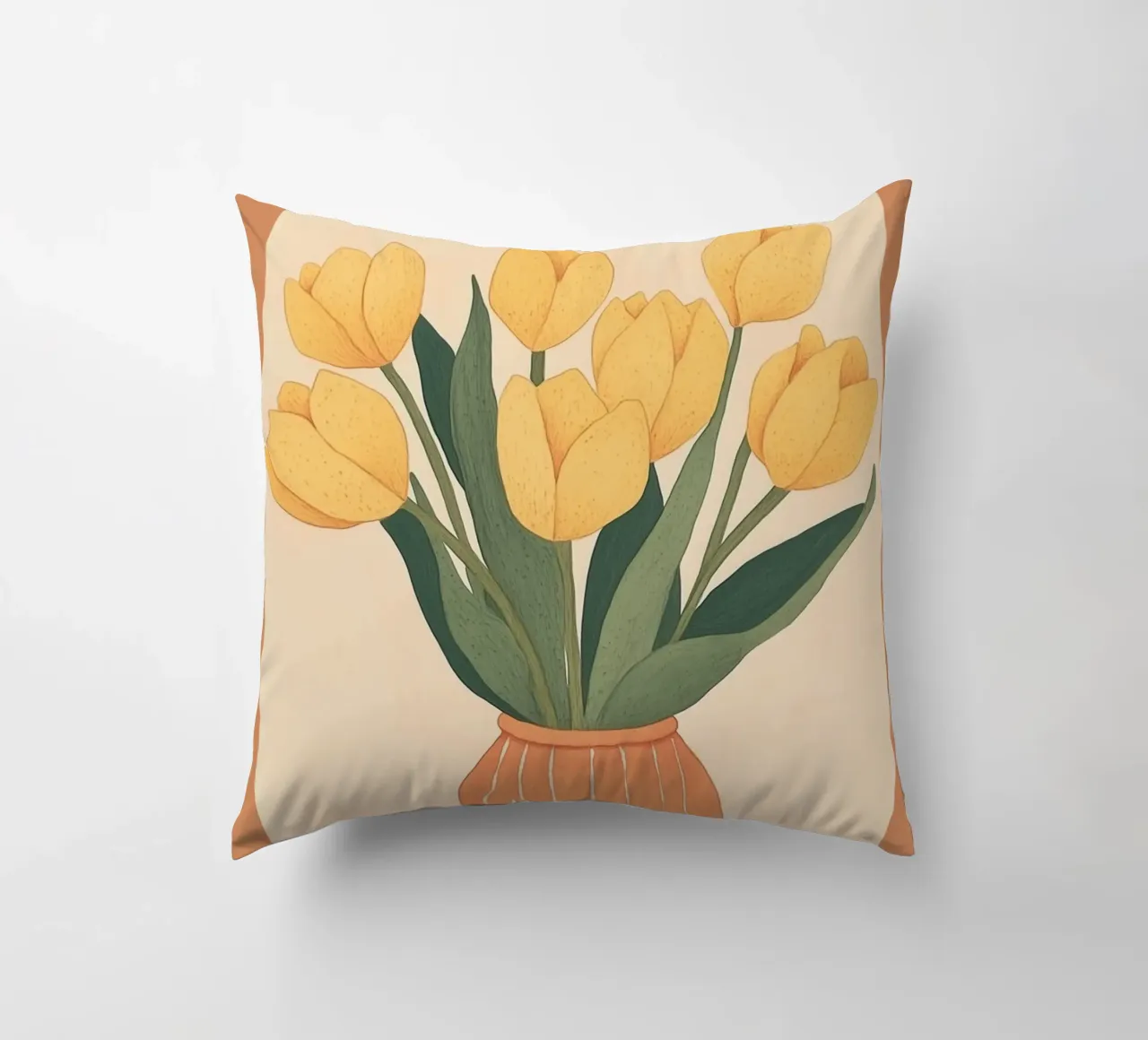 Tulipani gialli in vaso cuscino da Melloi Art Print