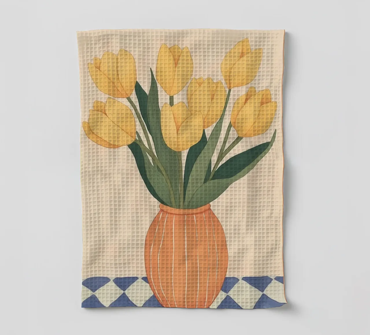 Yellow Tulips in Vase tea towel by Melloi Art Print