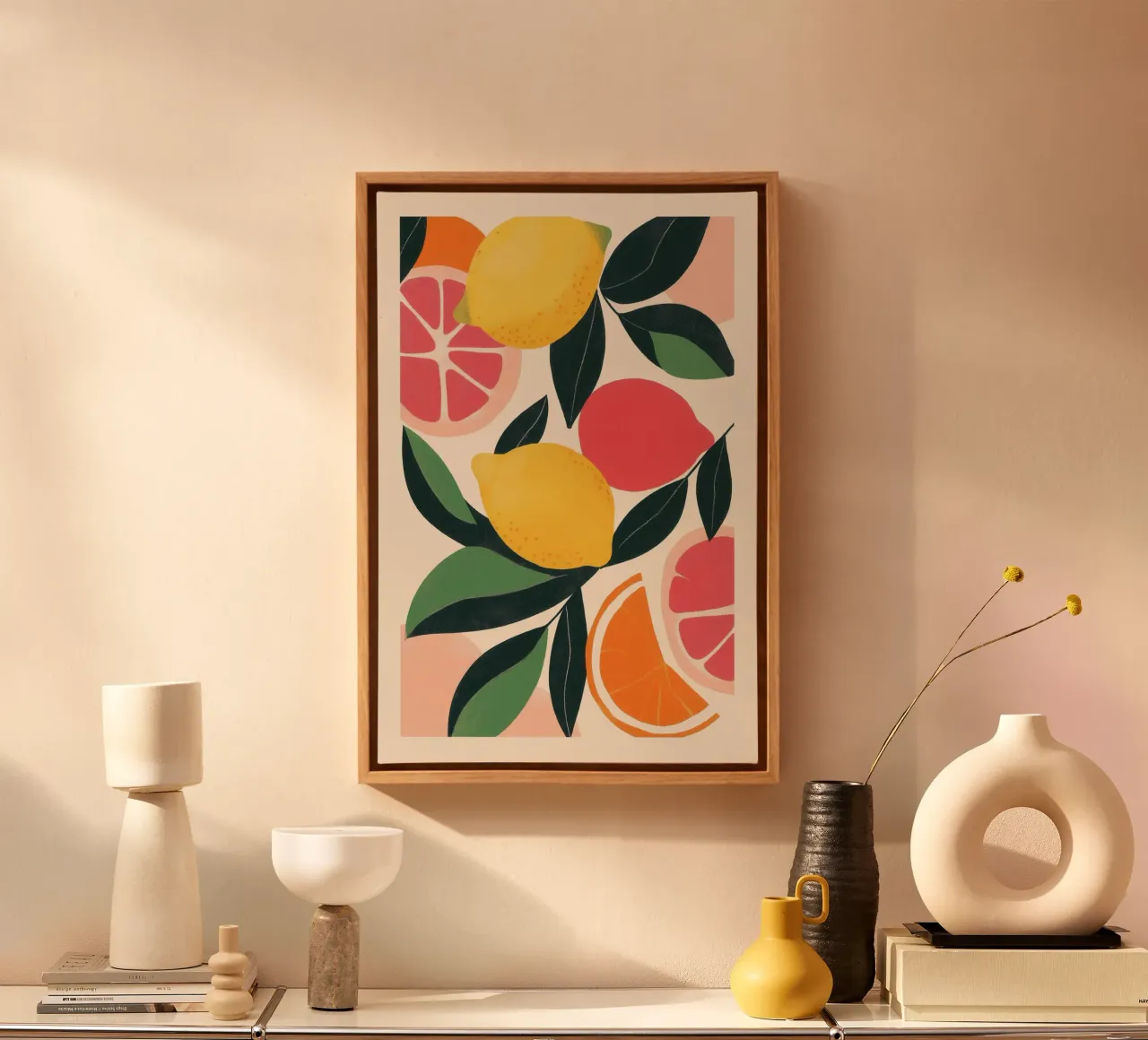 Agrumi vibranti tela con Cornice a cassetta da Melloi Art Print