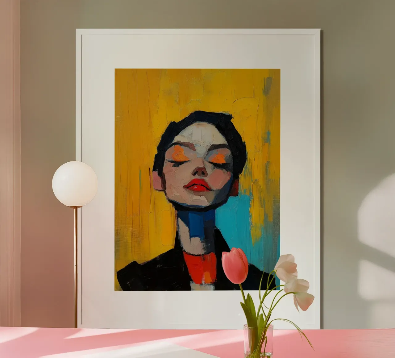Ritratto espressionista di donna poster con telaio in legno da DWA