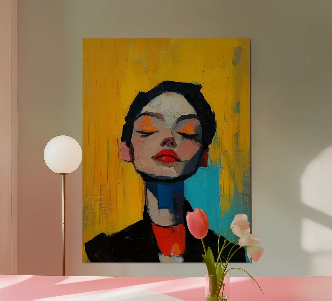 Ritratto espressionista di donna poster con telaio in legno da DWA