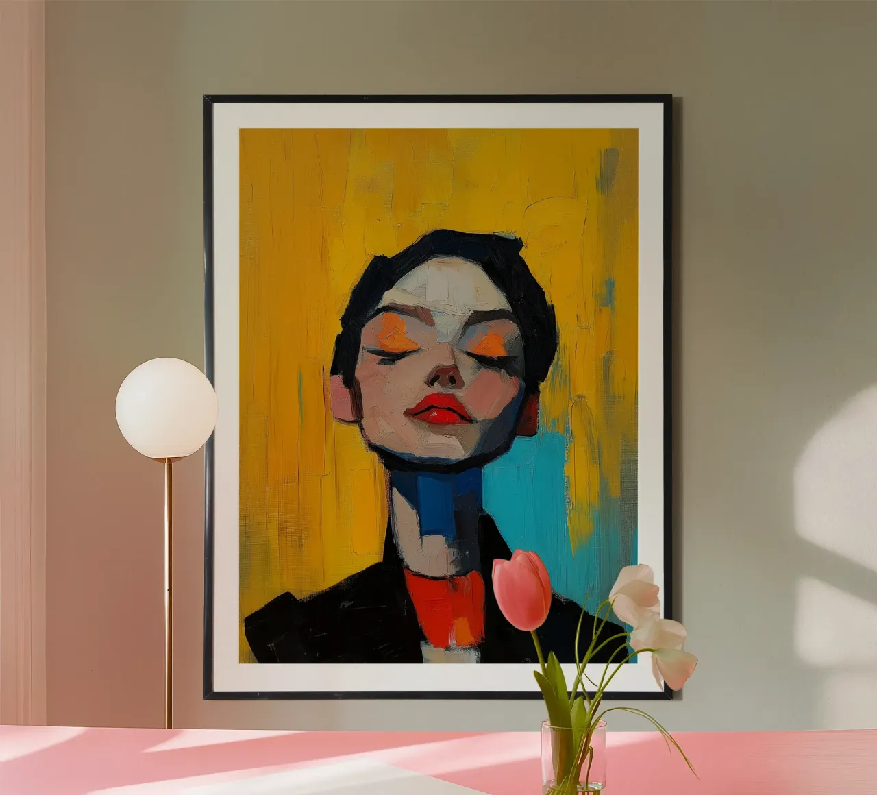 Ritratto espressionista di donna poster con telaio in legno da DWA