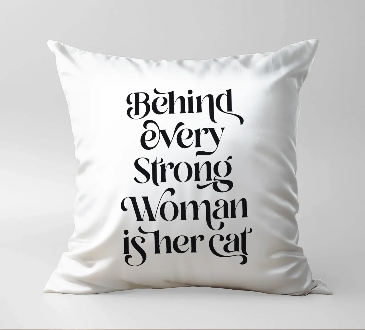Her Cat, Her Strength • fun typographic art in black & white decorative cushion by Dominique Vari Words