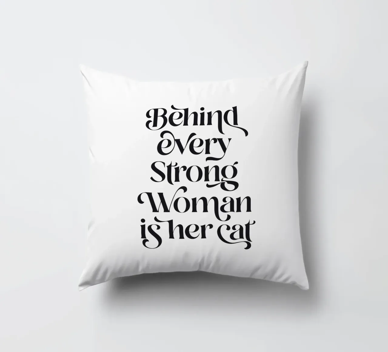 Her Cat, Her Strength • fun typographic art in black & white decorative cushion by Dominique Vari Words