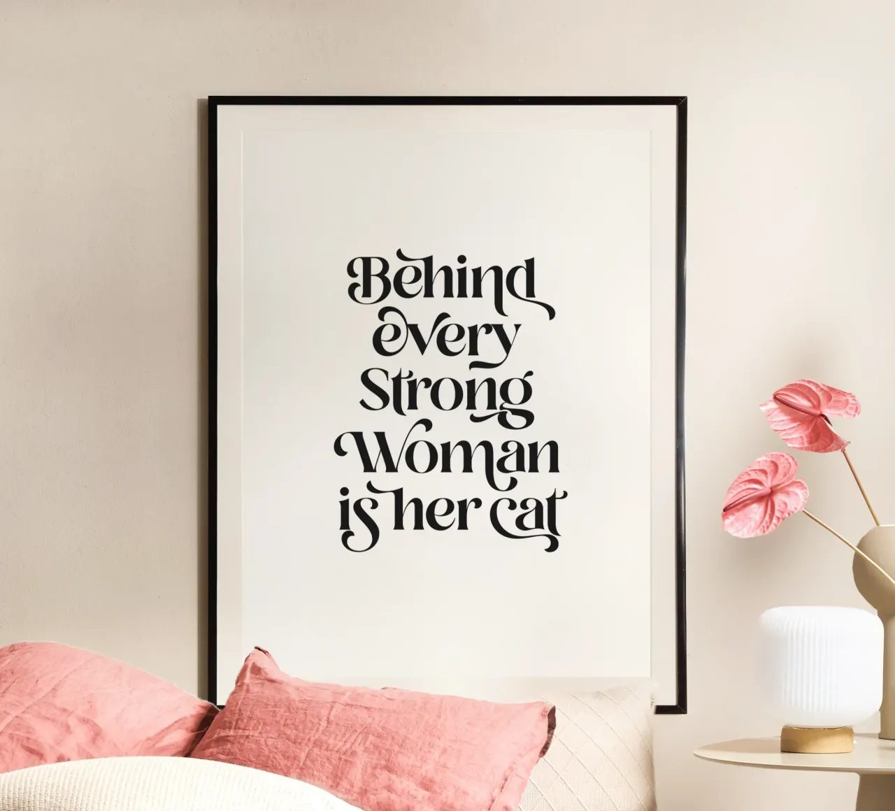 Her Cat, Her Strength • fun typographic art in black & white hahnemühle by Dominique Vari Words