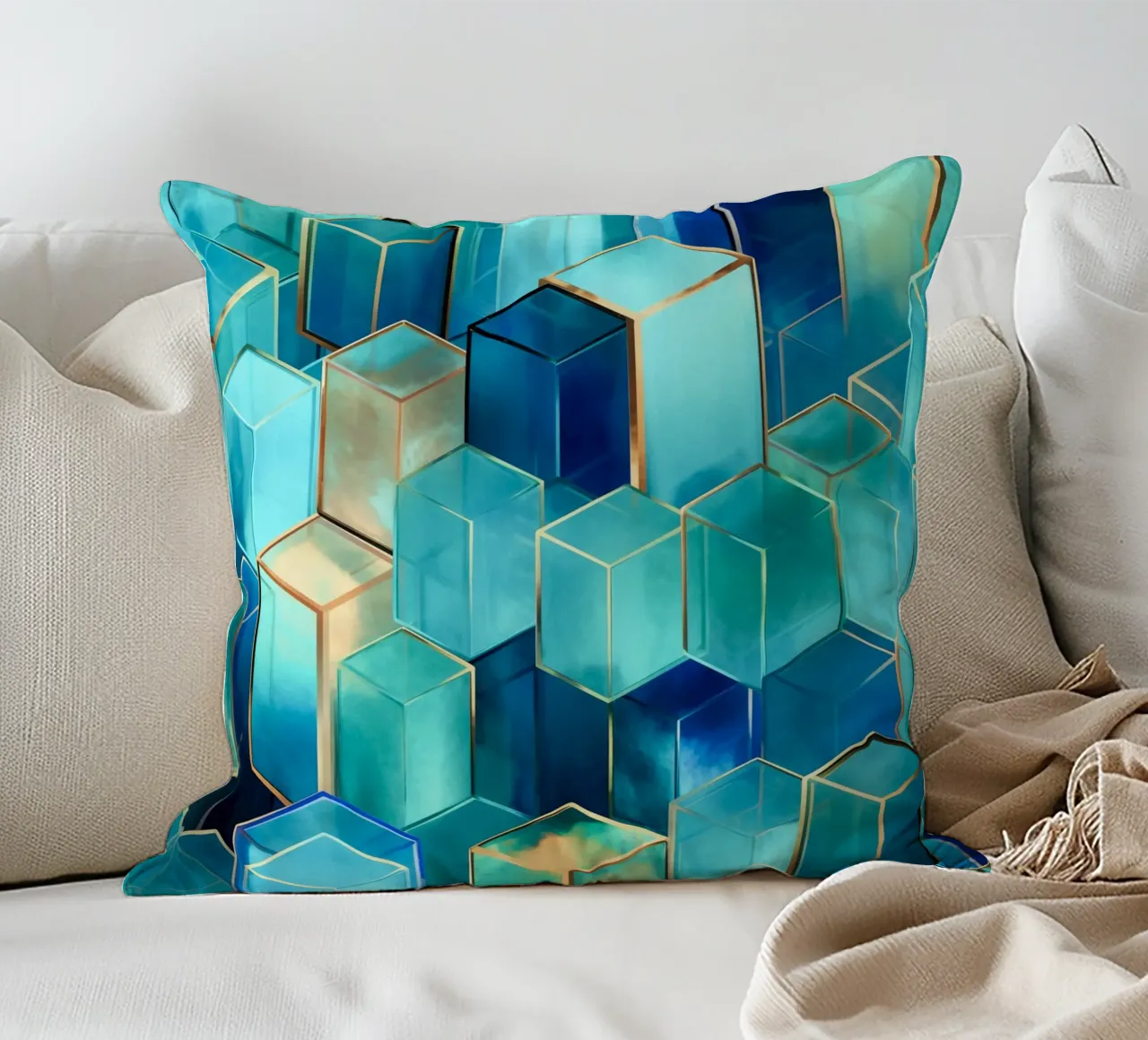 Cubi di architettura blu cuscino da Carinaprint