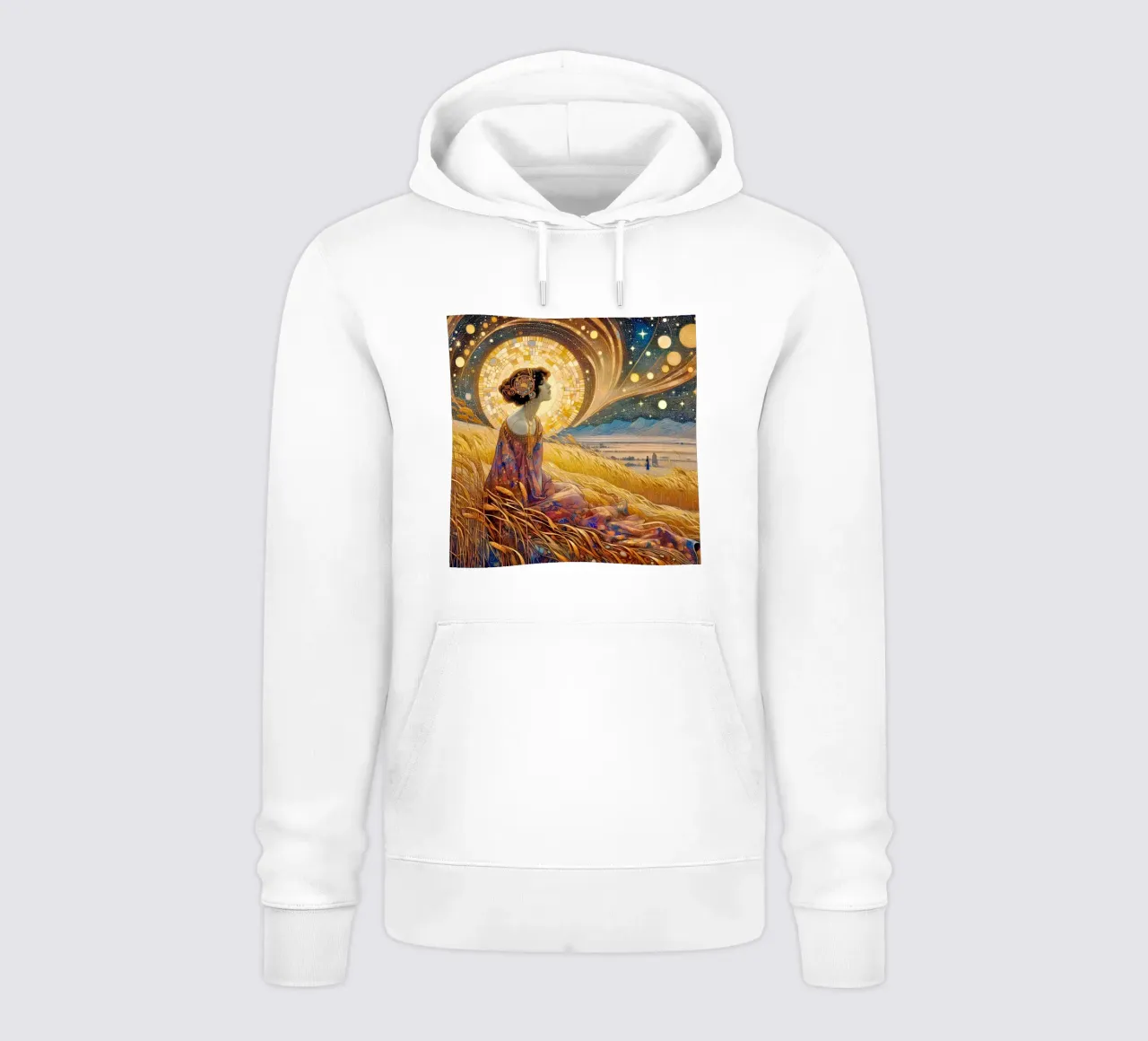 Campo di grano con la luna piena felpa con cappuccio da Art-Nouveau-Dsg