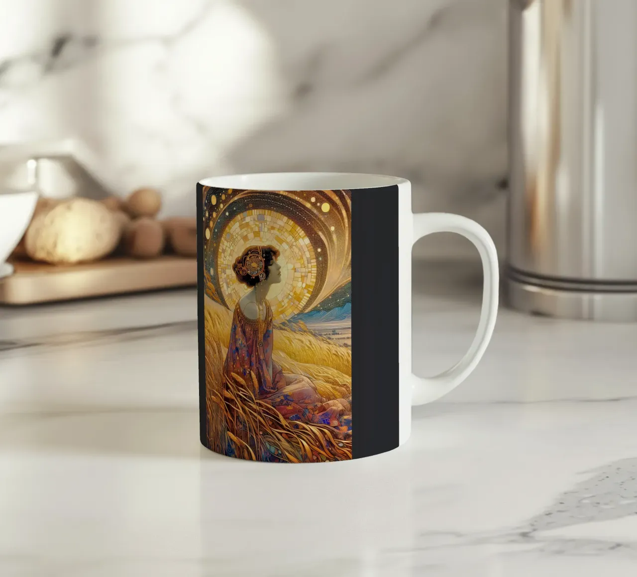 Campo di grano con la luna piena tazza in ceramica da Art-Nouveau-Dsg