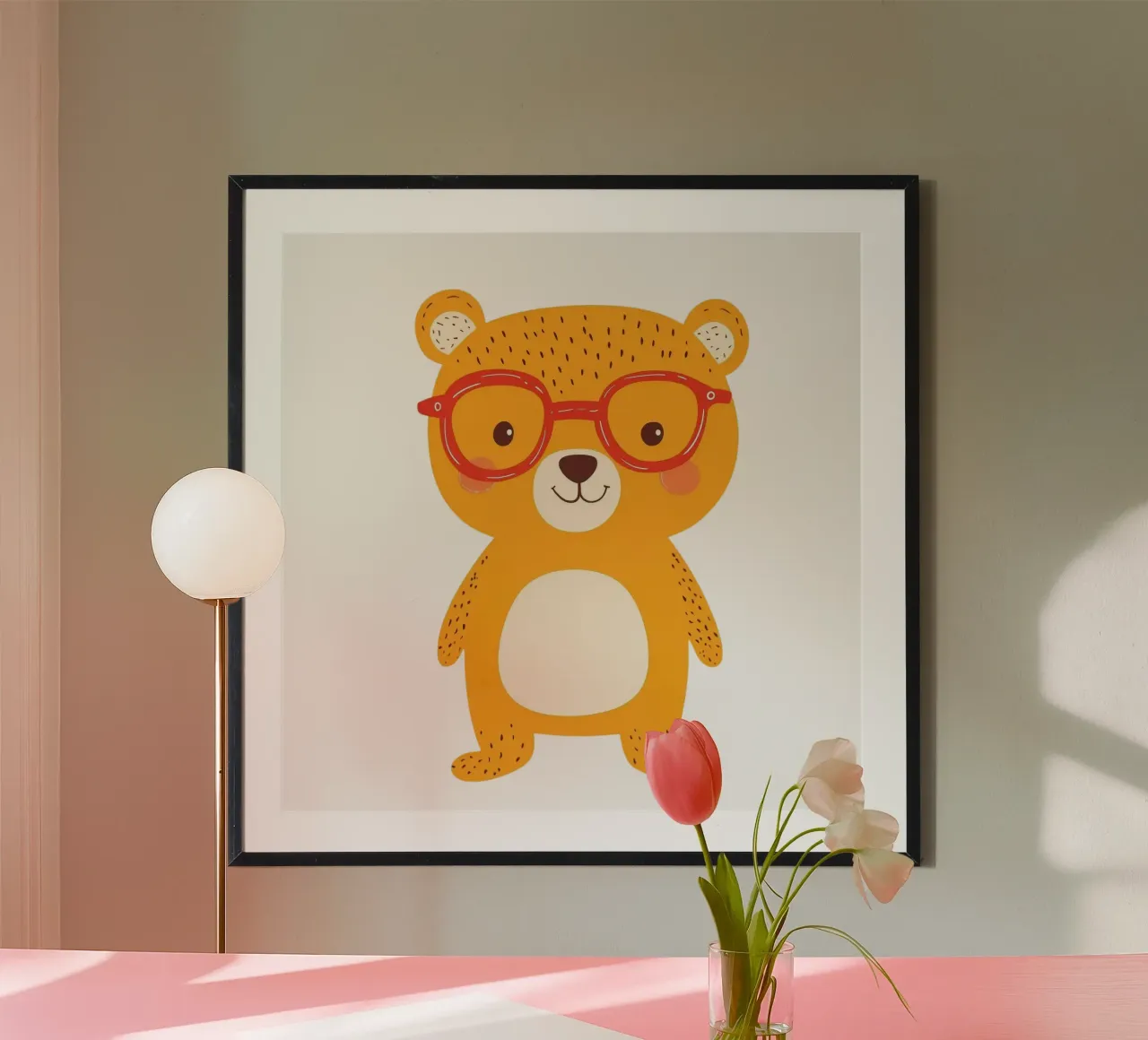 Simpatico orso con occhiali poster con telaio in alluminio da HookASmile