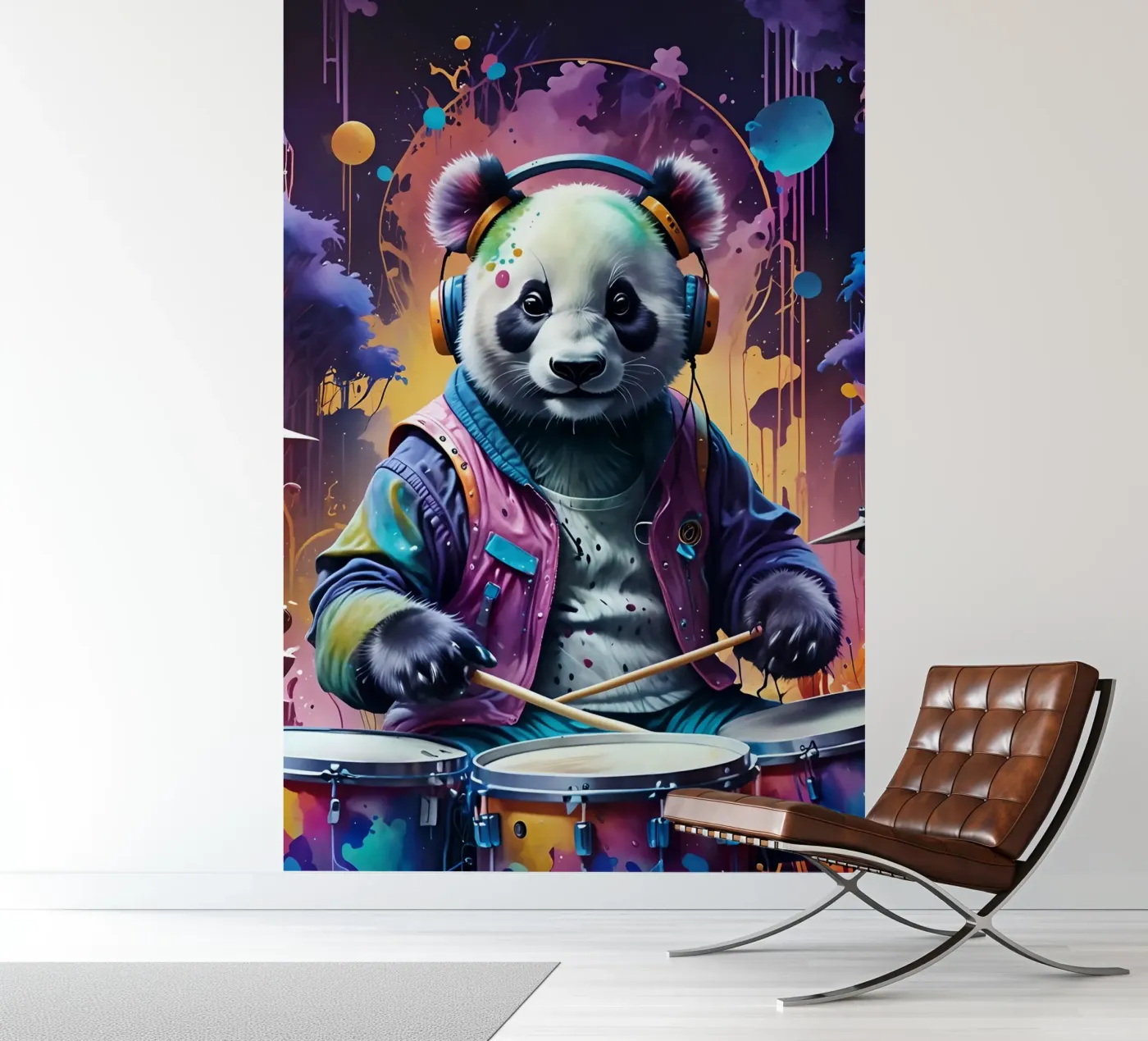 Panda drumt fotobehang van MakArena