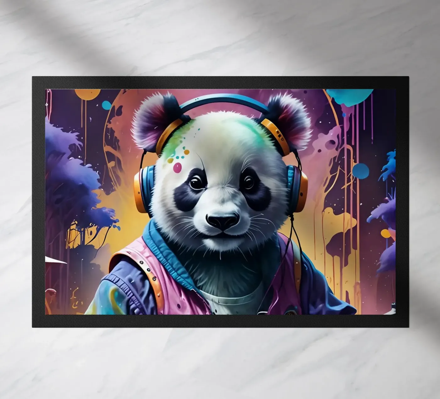 Panda plays the drums deurmat van MakArena