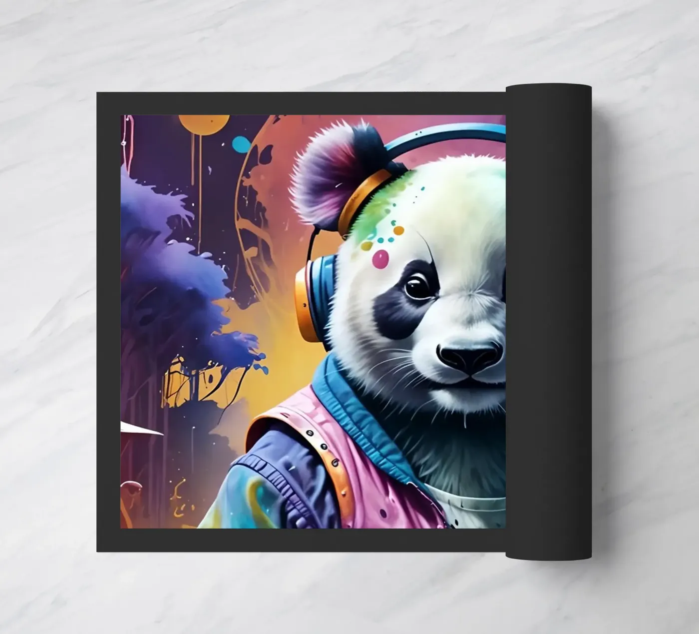 Panda plays the drums deurmat van MakArena