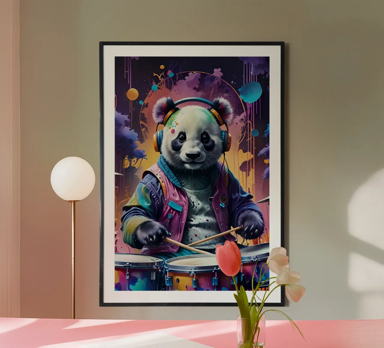 Panda suona la batteria poster con telaio in plastica da MakArena