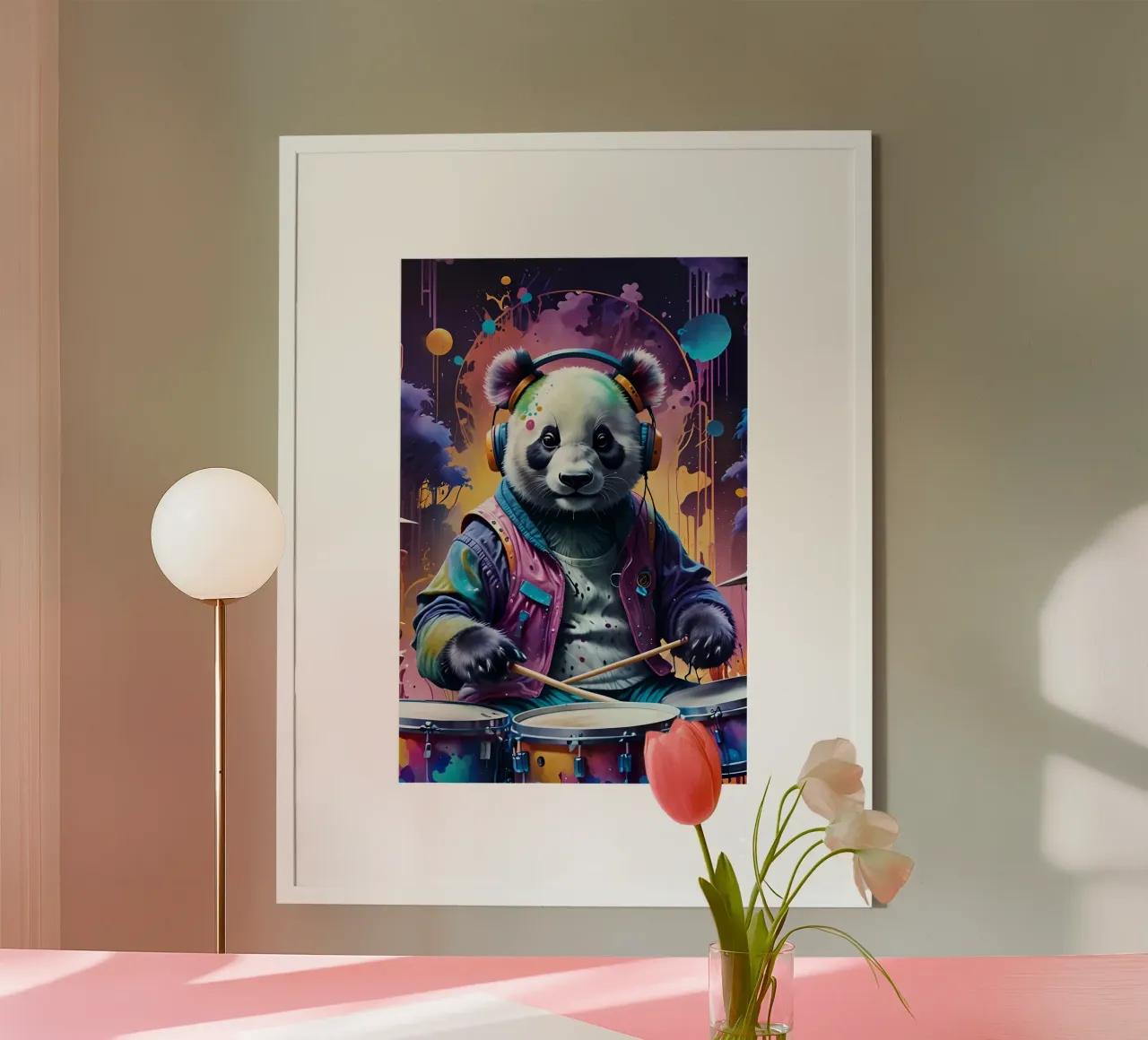 Panda suona la batteria poster con telaio in plastica da MakArena