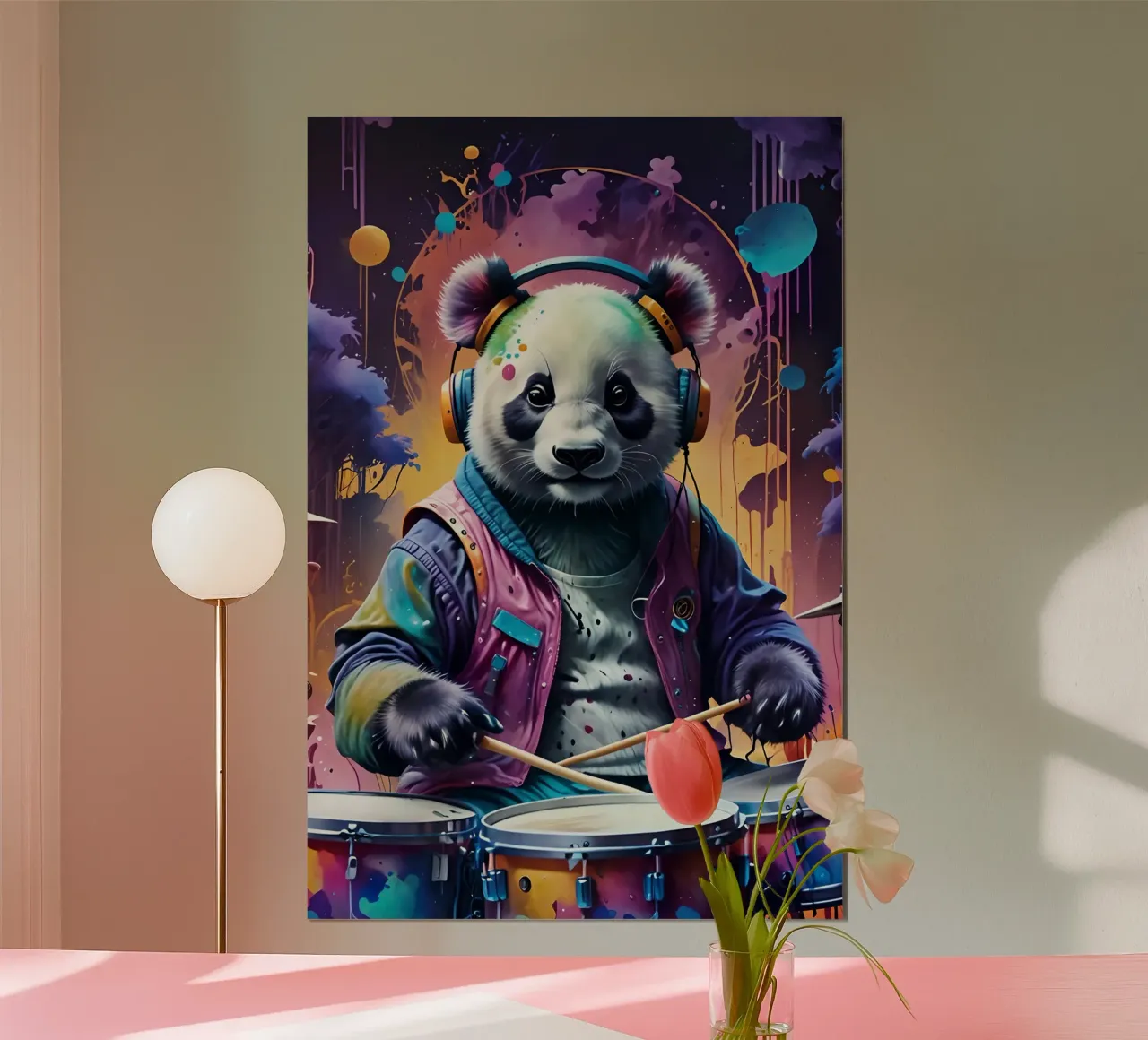 Panda suona la batteria poster con telaio in plastica da MakArena