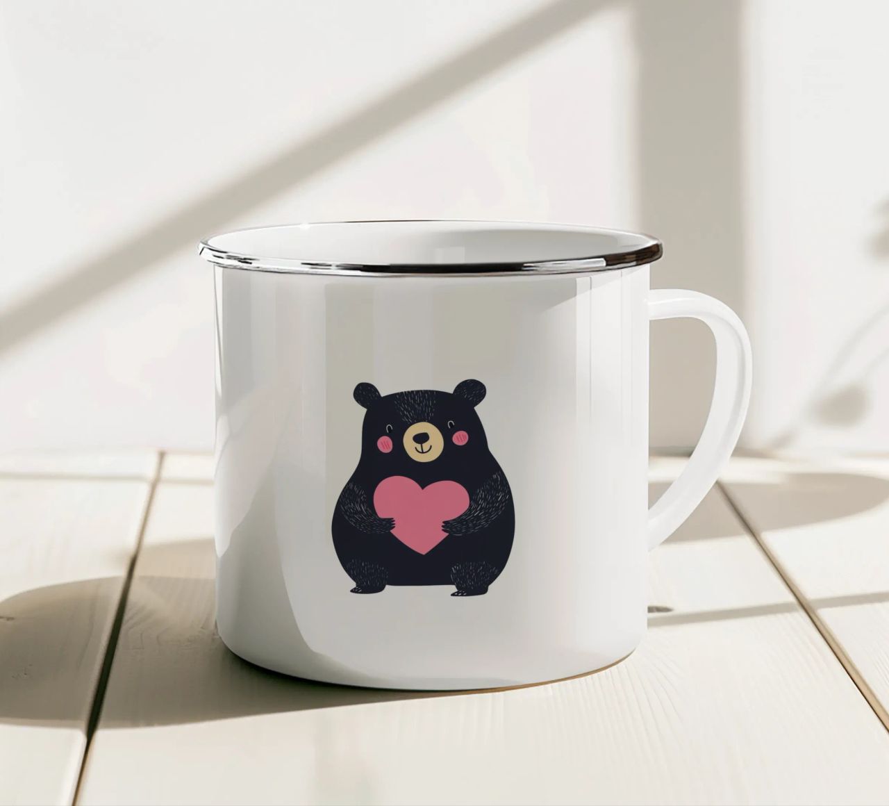 Un simpatico orso con il cuore tazza in smalto da HookASmile