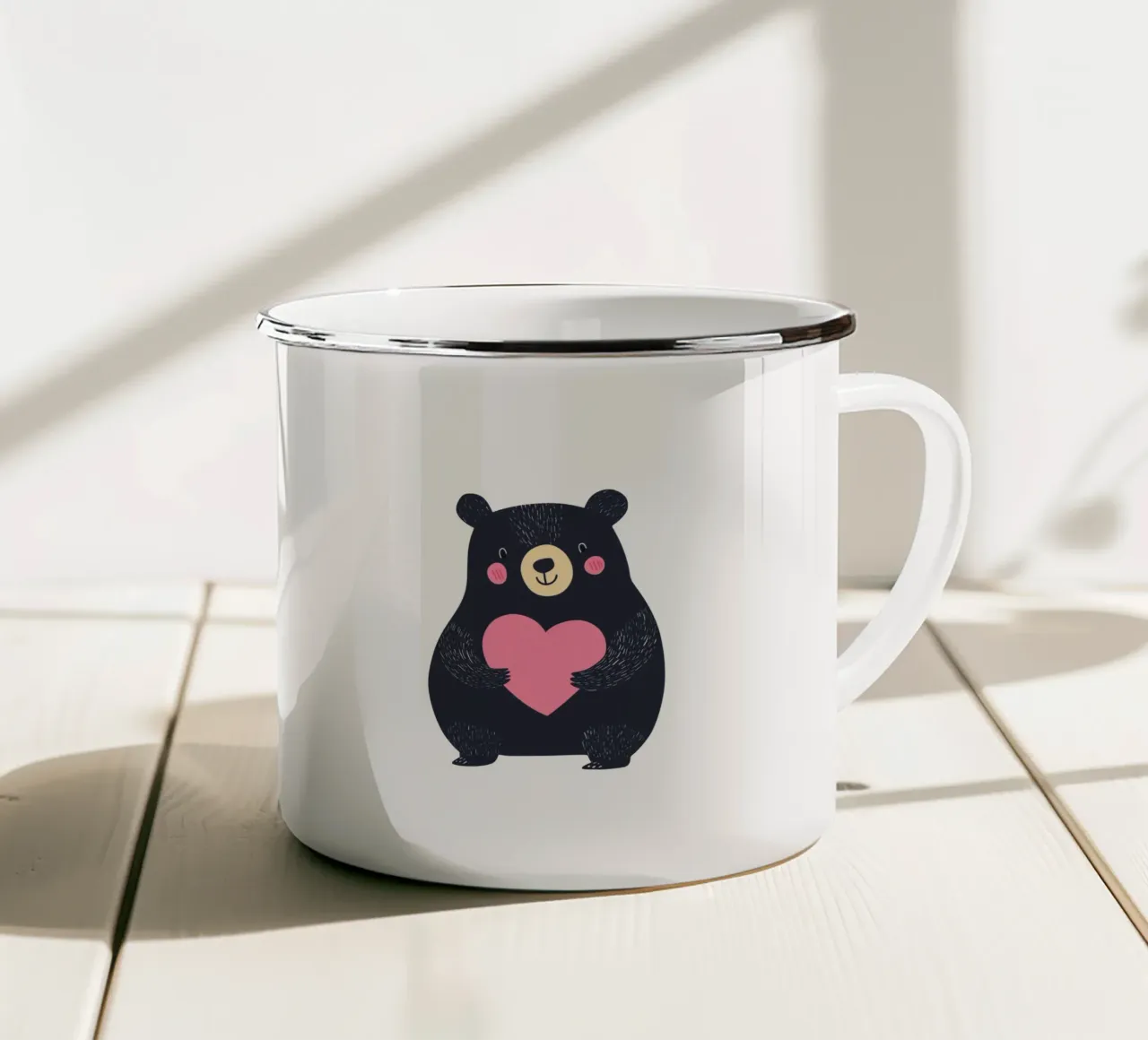 Un simpatico orso con il cuore tazza in smalto da HookASmile