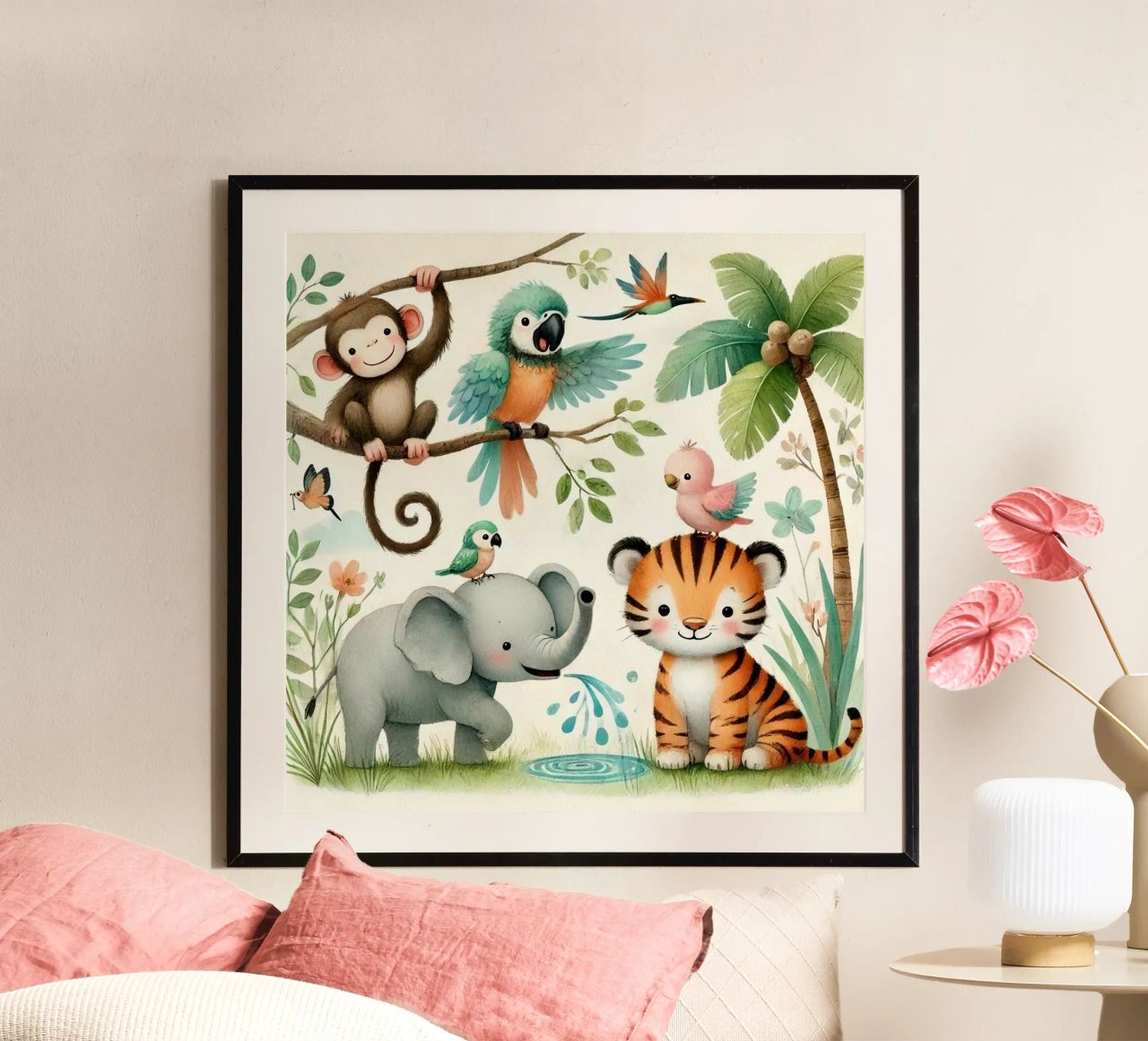 Dschungelfreunde Kinder Tiere Poster von Tiny Tails & Stripes