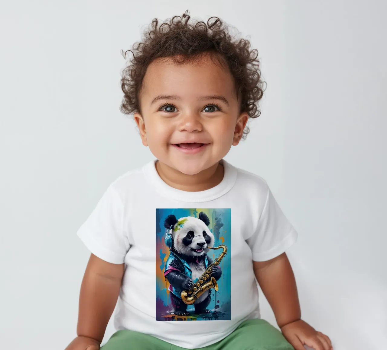 Piccolo panda con sassofono maglietta neonato da MakArena