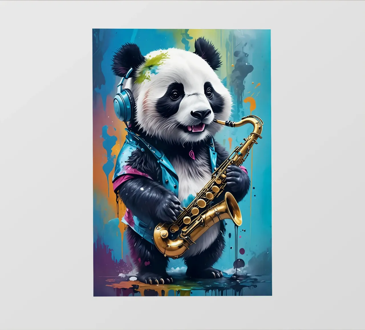 Piccolo panda con sassofono telo in pvc da MakArena