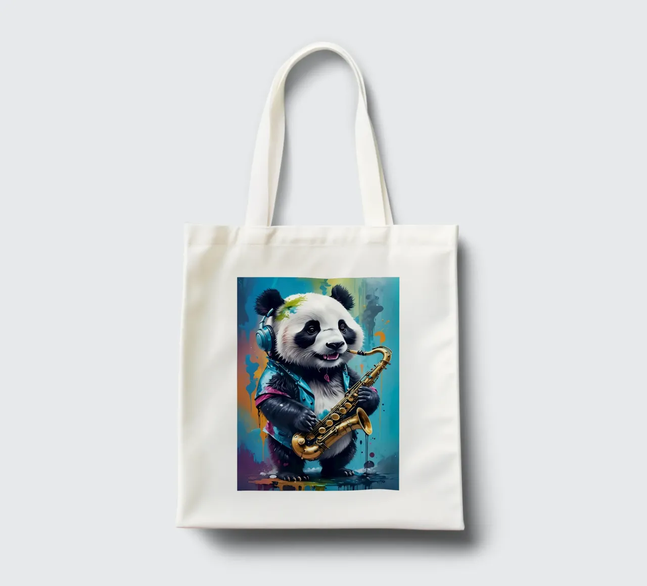 Piccolo panda con sassofono borsa in juta da MakArena