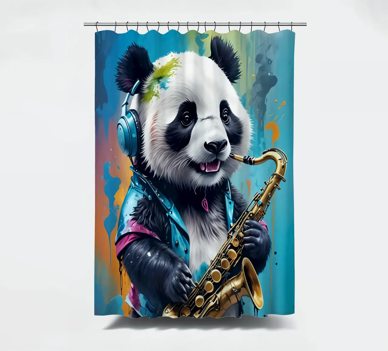 Piccolo panda con sassofono tenda da doccia da MakArena