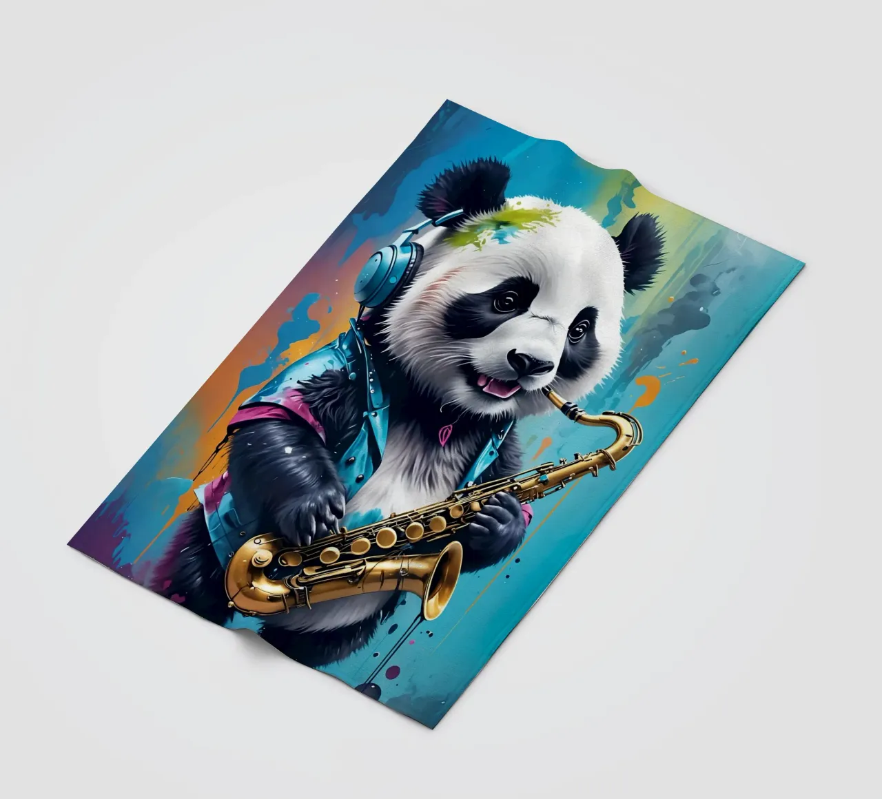 Piccolo panda con sassofono coperta in pile da MakArena