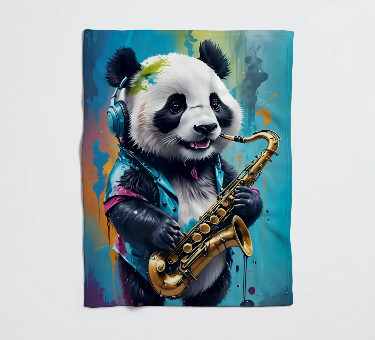 Piccolo panda con sassofono coperta in pile da MakArena