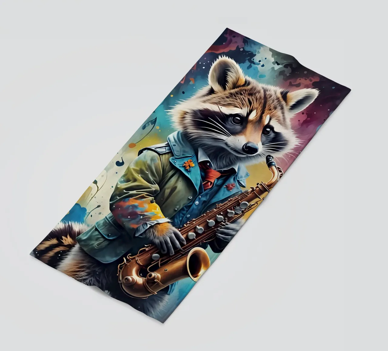 Procione e sassofono telo mare da MakArena