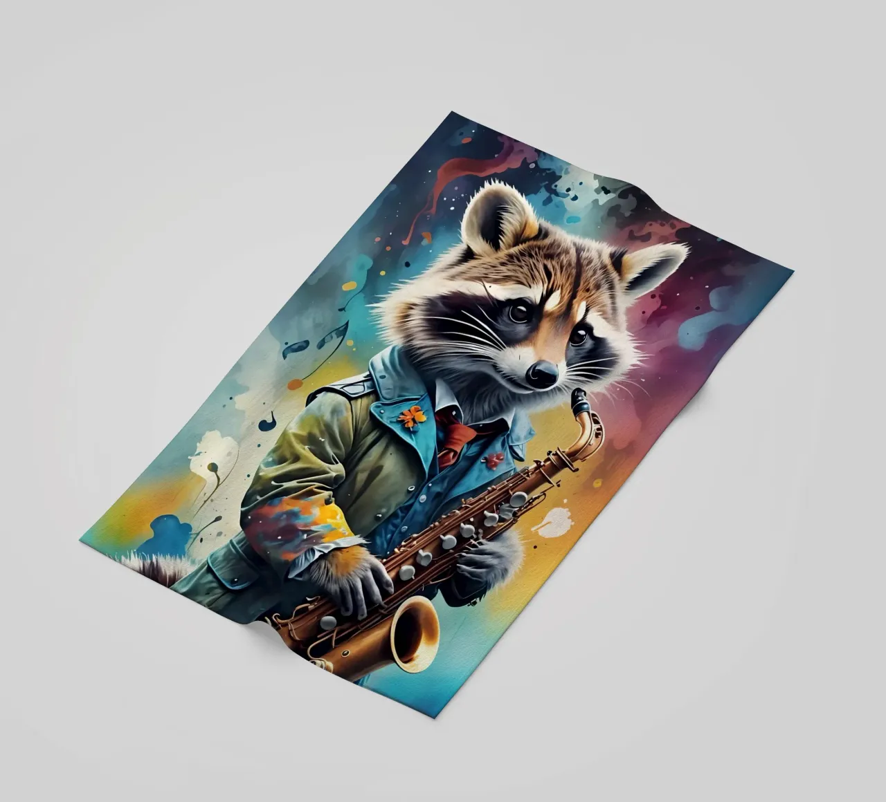 Procione e sassofono telo mare da MakArena