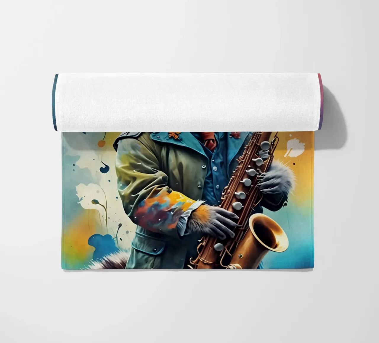 Procione e sassofono telo mare da MakArena