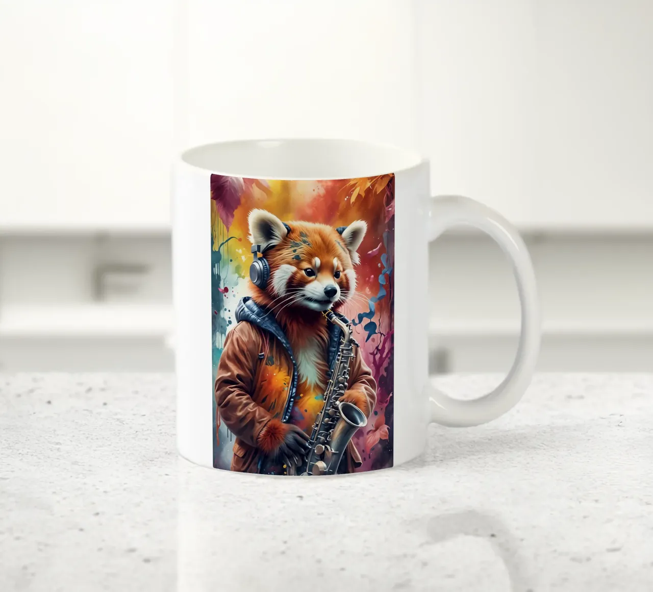 Panda rosso con sassofono tazza in ceramica da MakArena