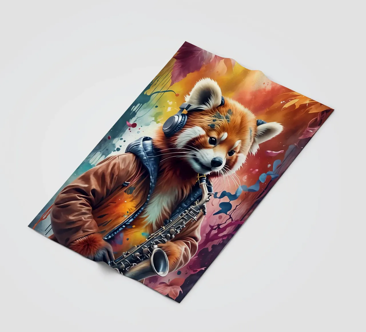 Panda rosso con sassofono coperta in pile da MakArena