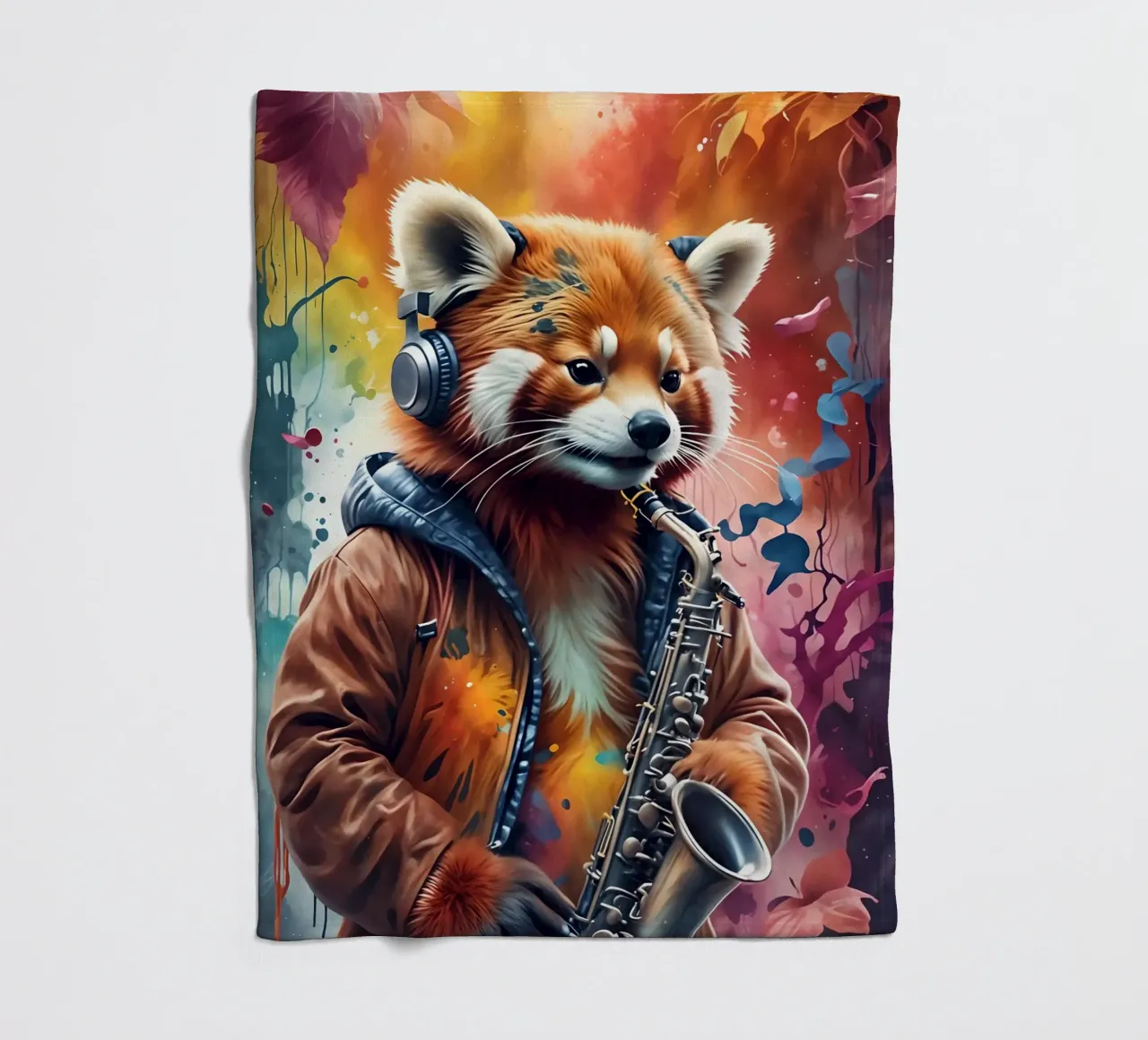 Panda rosso con sassofono coperta in pile da MakArena