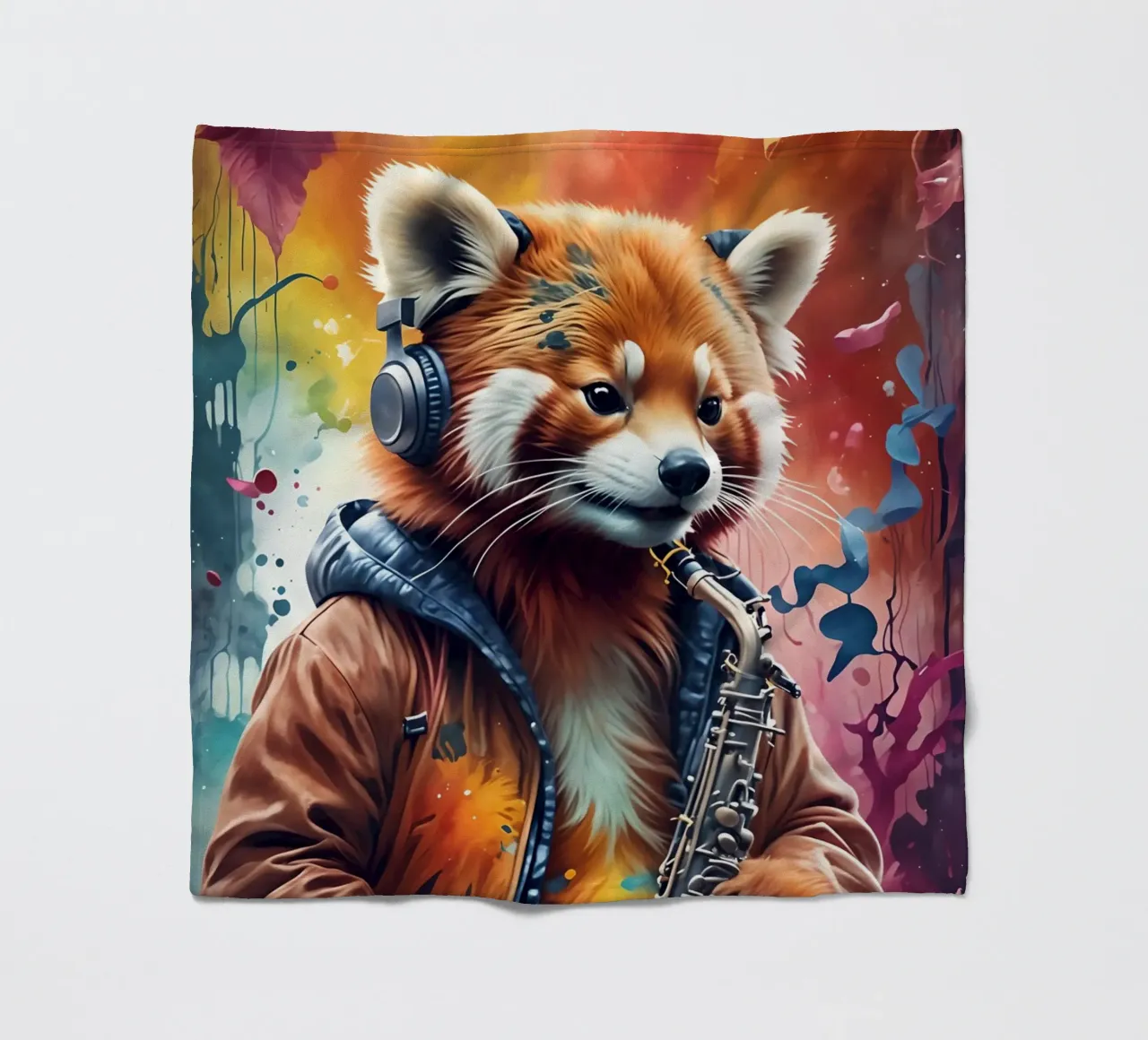Panda rosso con sassofono coperta in pile da MakArena