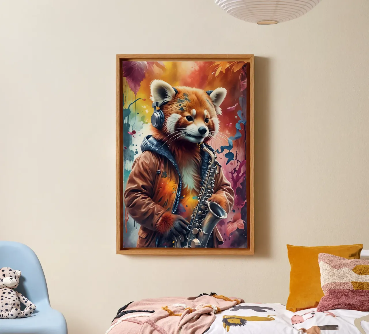 Red panda with saxophone canvas by MakArena