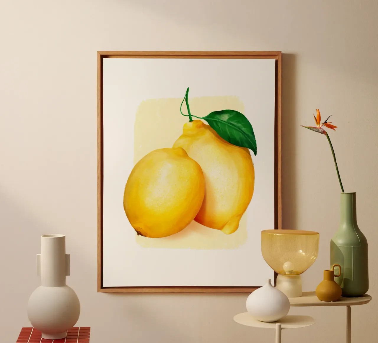 Lemons on a yellow background canvas by color&shape