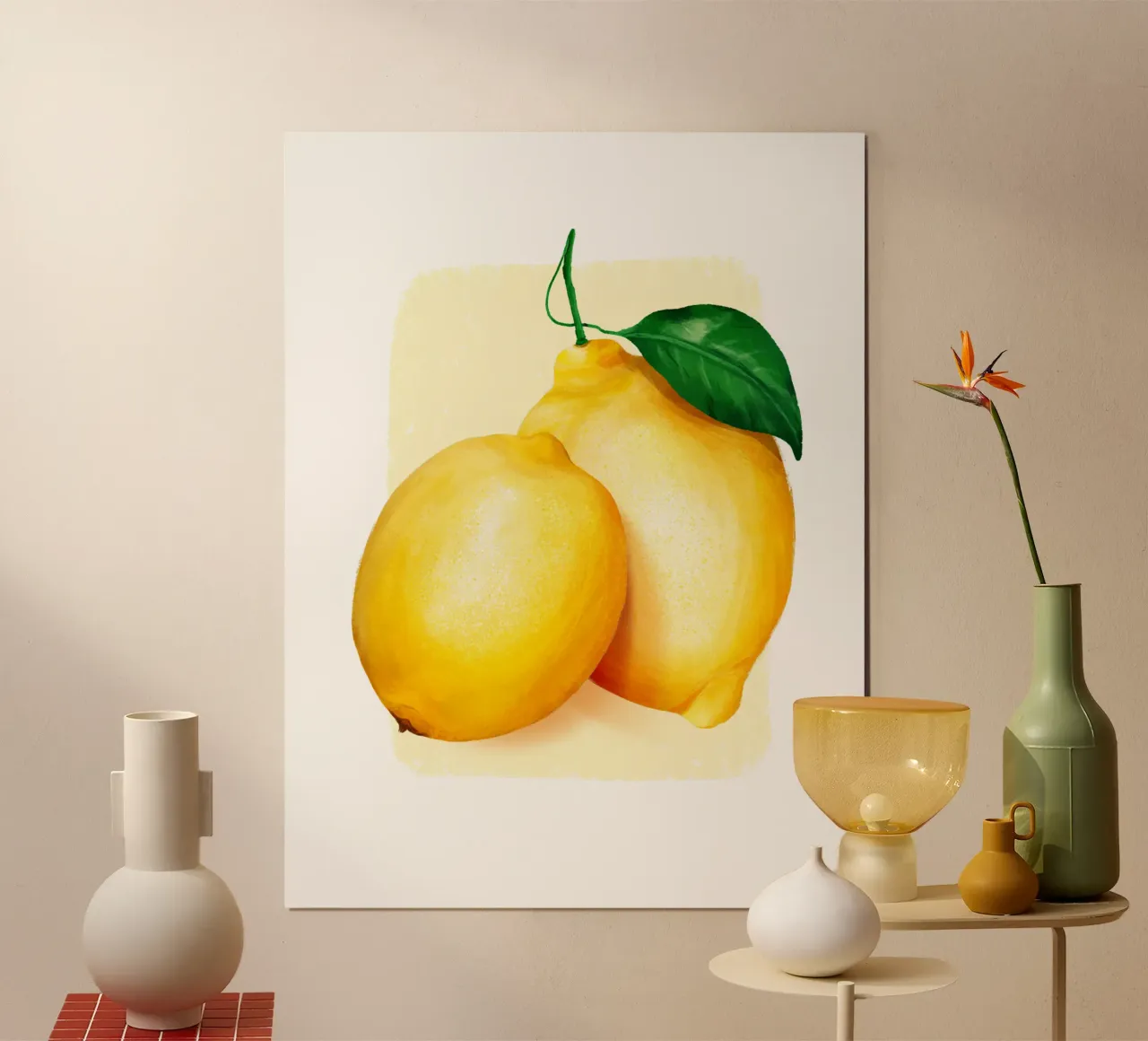 Lemons on a yellow background poster with plastic frame by color&shape