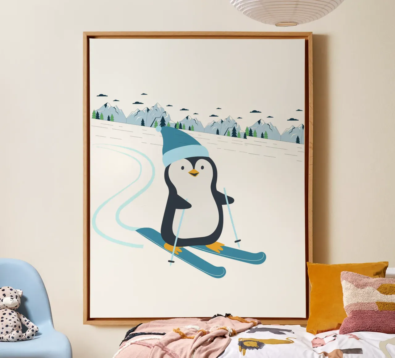 Sciare i pinguini tela con Cornice a cassetta da FABOArt