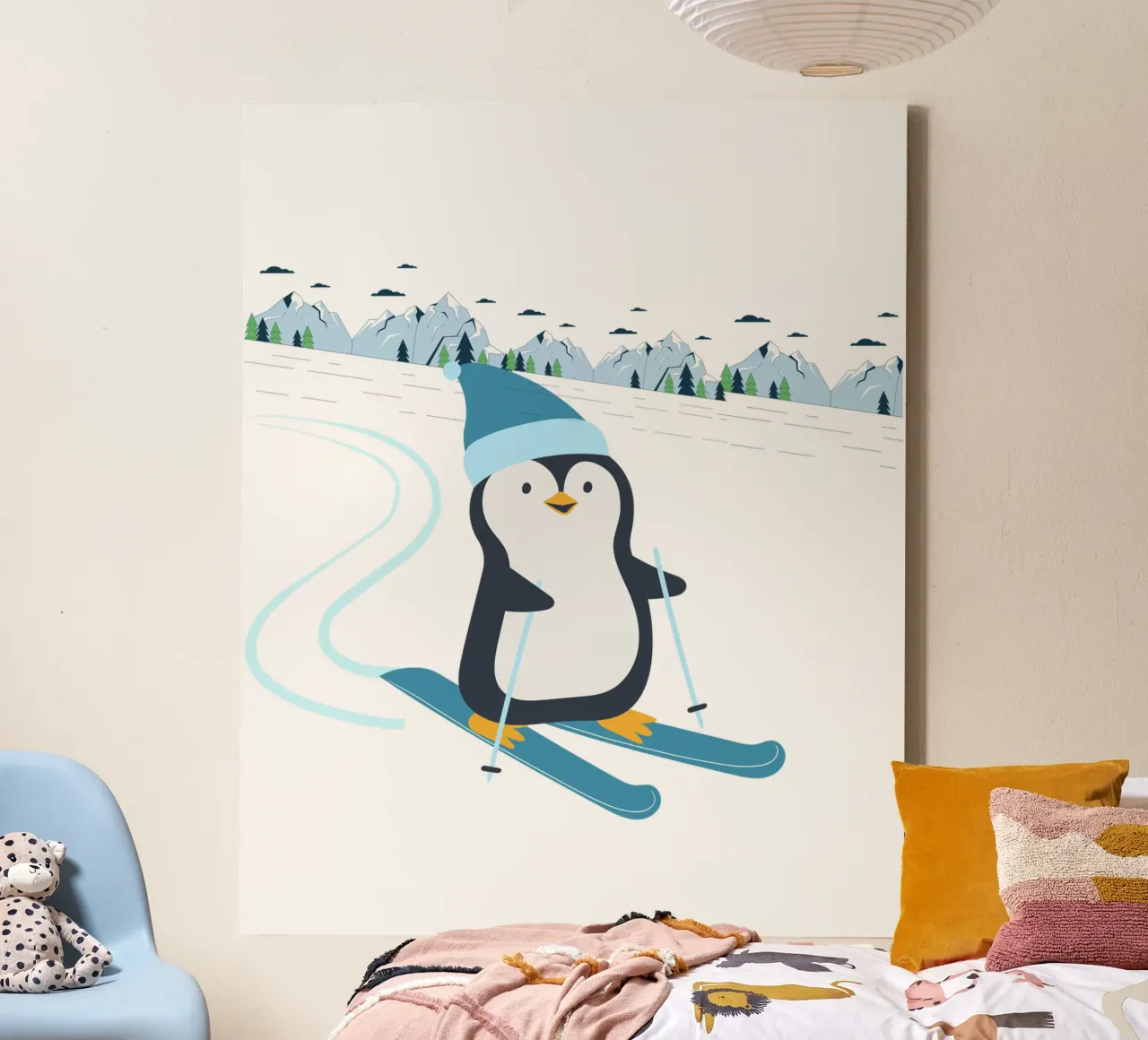 Sciare i pinguini tela con Cornice a cassetta da FABOArt