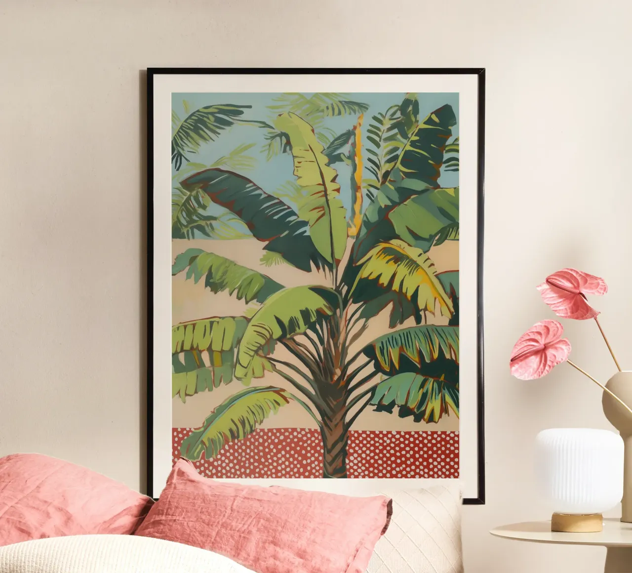 Foglie tropicali a pois poster con telaio in legno da Carinaprint