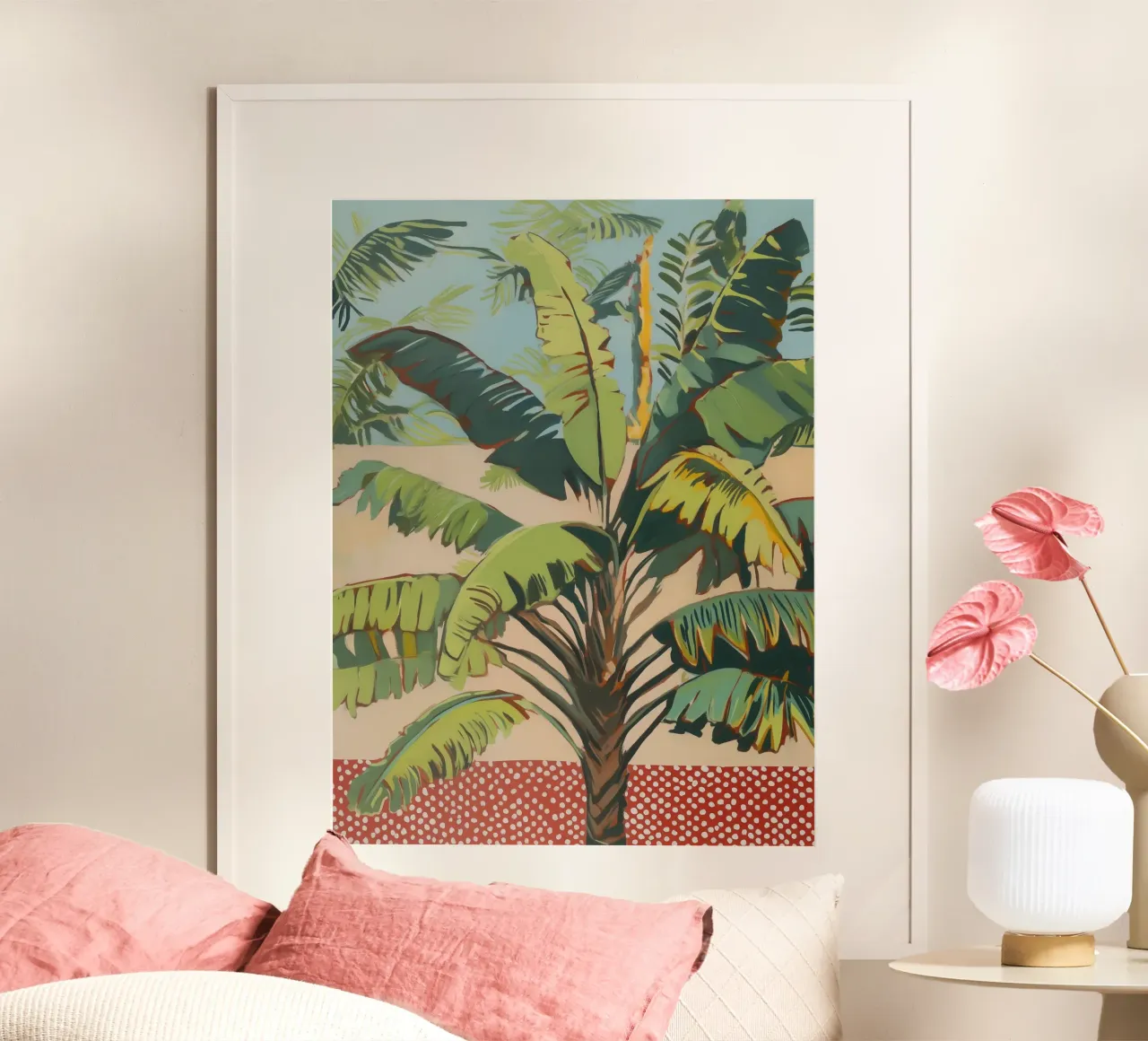 Foglie tropicali a pois poster con telaio in legno da Carinaprint