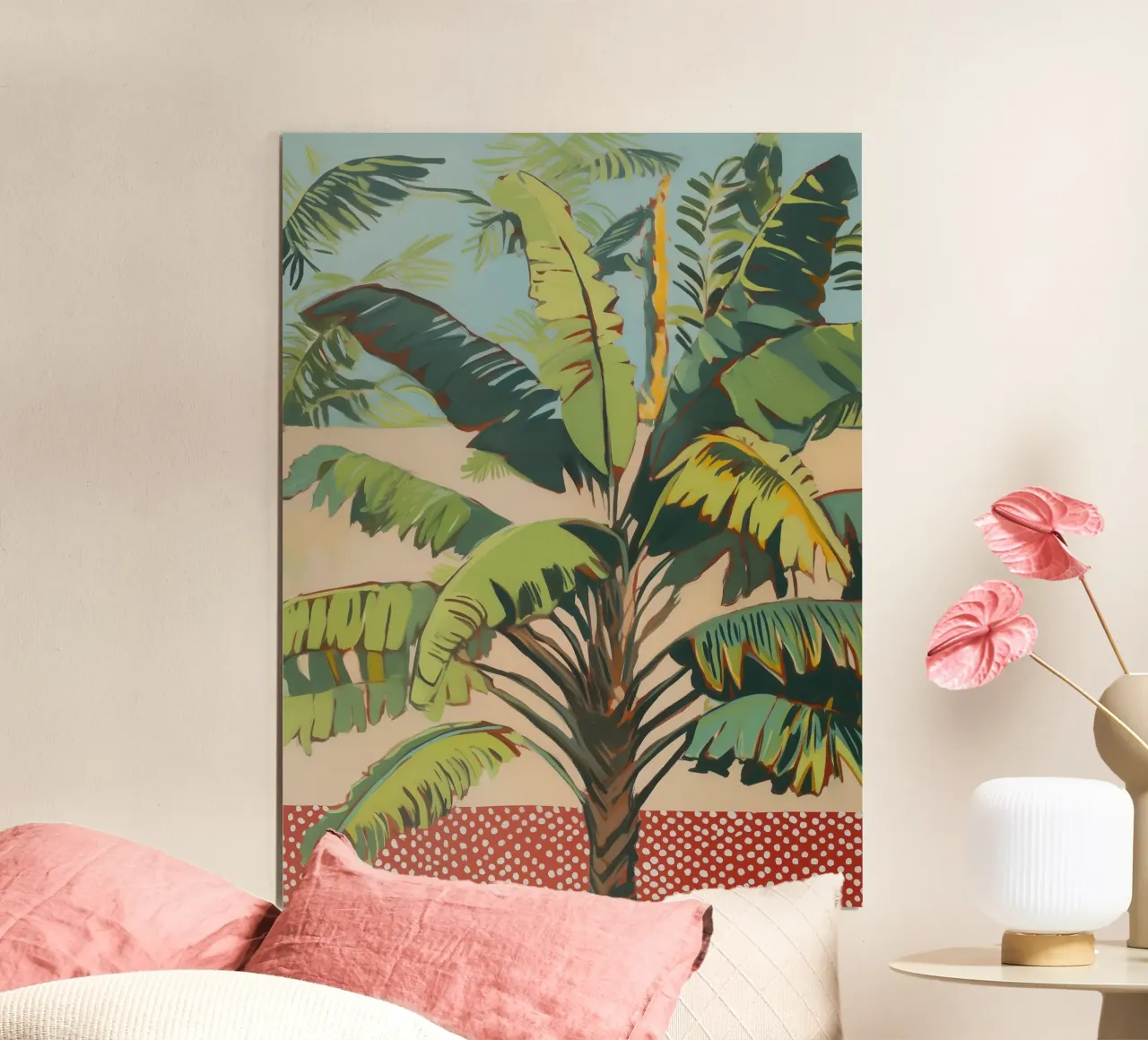 Foglie tropicali a pois poster con telaio in legno da Carinaprint