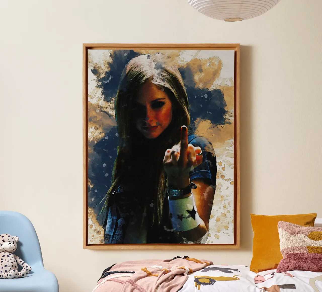 Smudge of Portrait Avril Lavigne canvas with Floater frame by Gunawan Rb